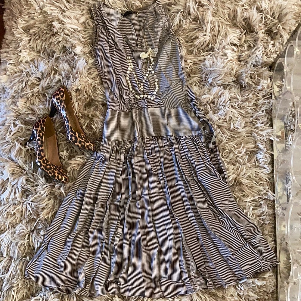 Zara Basic black & white striped midi dress sz XS